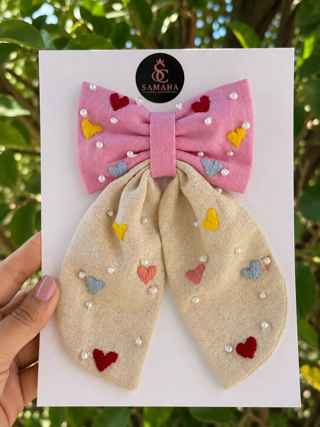 Love & Pearl Embroidered Hair Bow ✨