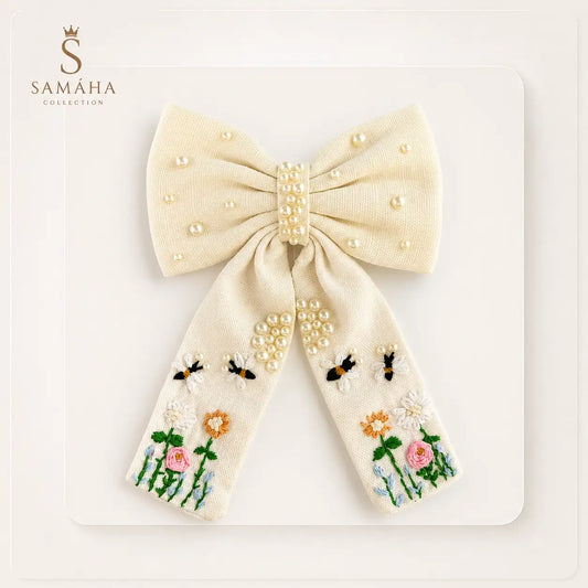Elegant Floral & Pearl Hair Bow