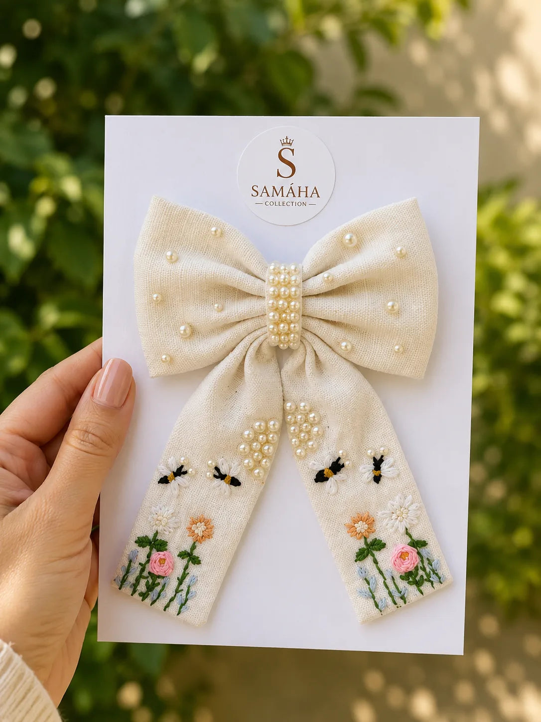 Elegant Floral & Pearl Hair Bow