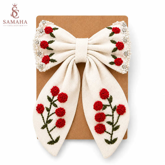 Pearl Bloom Embroidered Bow