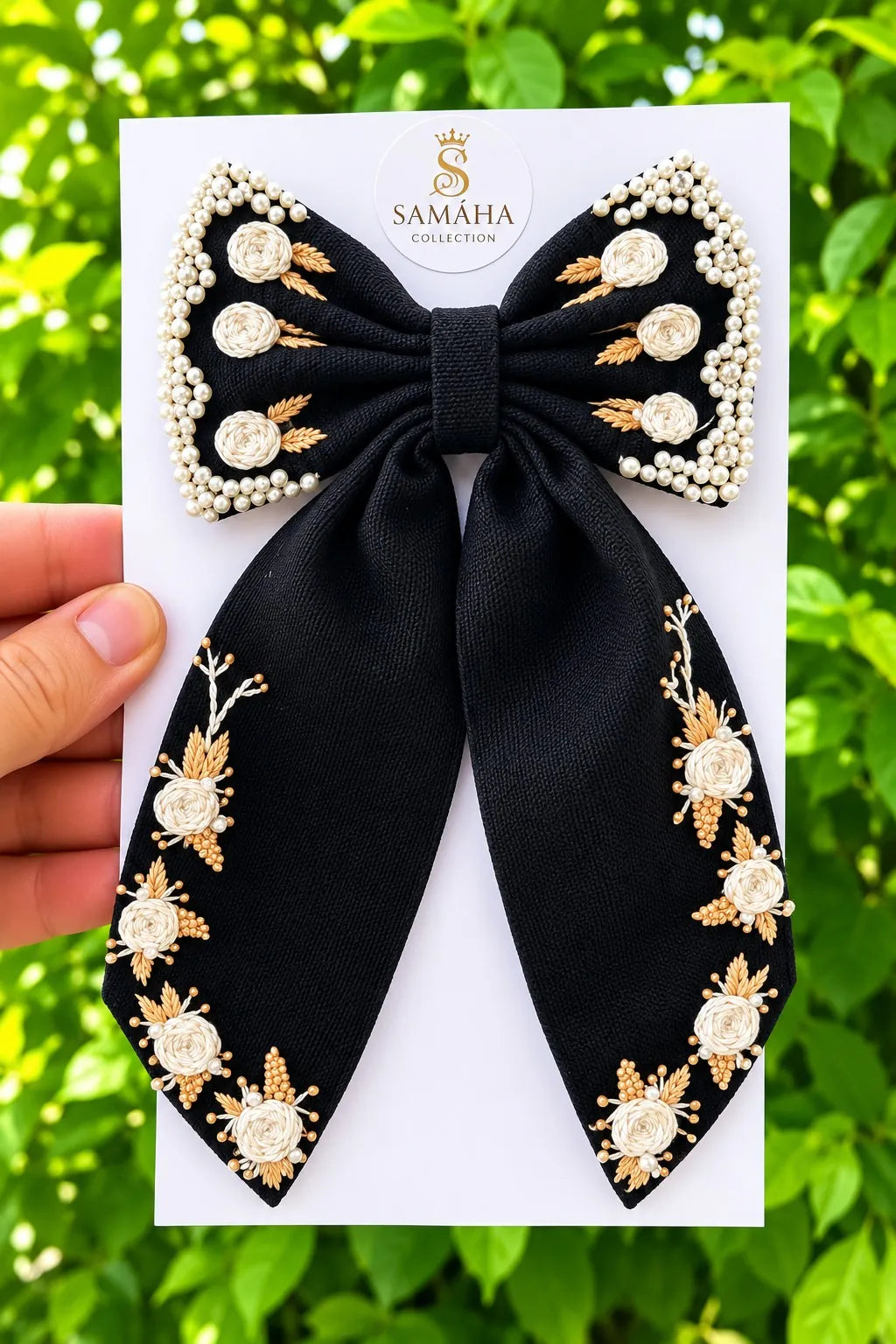 Pearl Garden Embroidered Bow