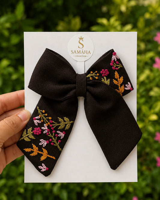 Black Bloom Embroidered Bow