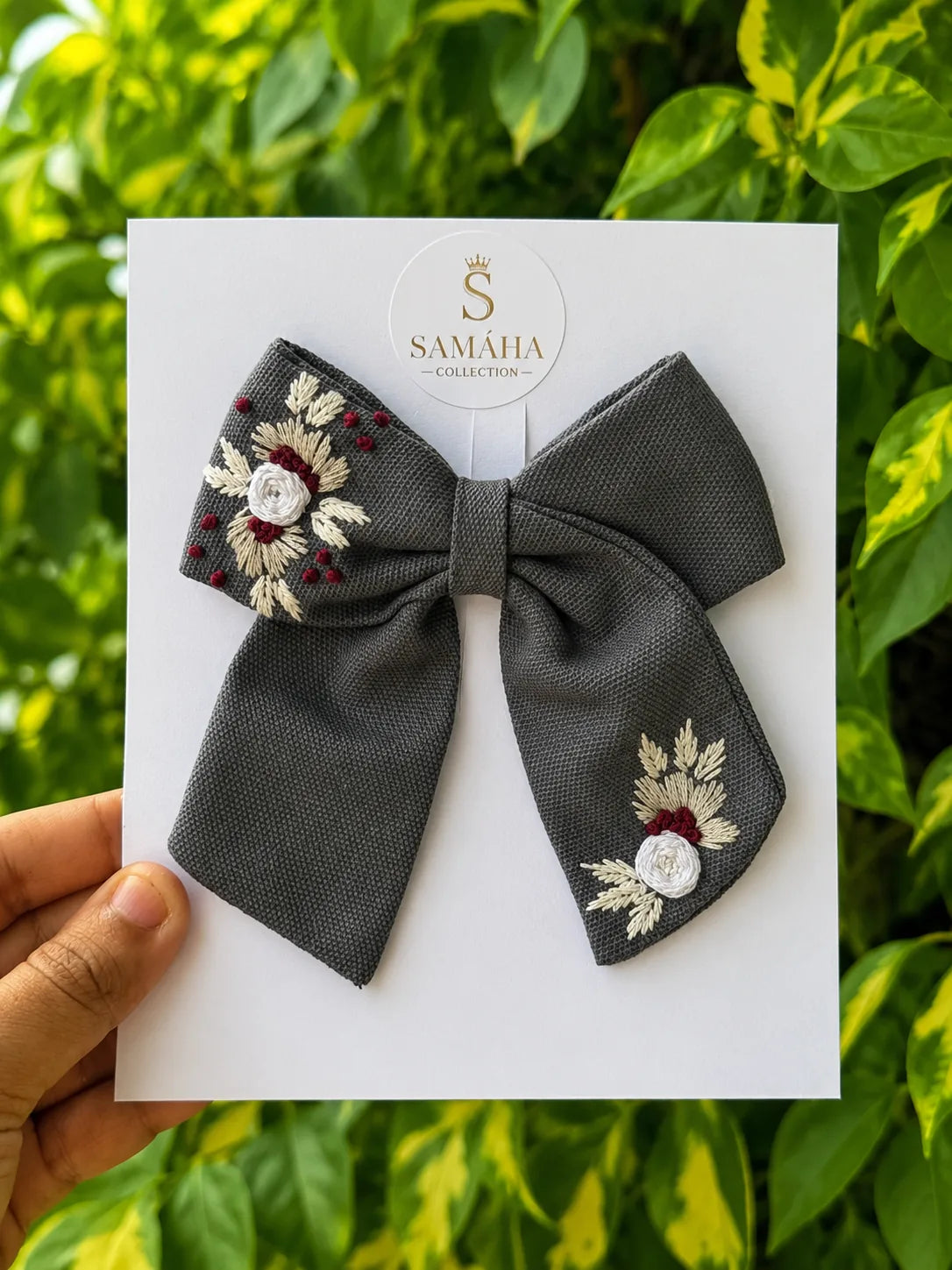 Charcoal Ivory Blossom Bow ✨