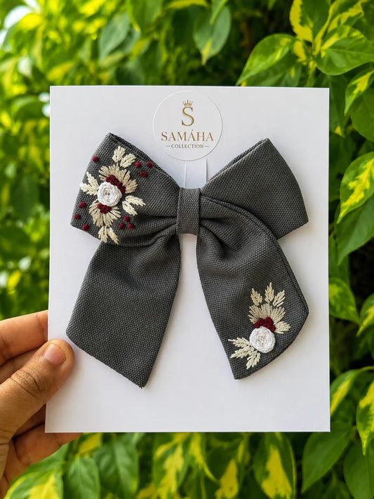 Charcoal Ivory Blossom Bow ✨