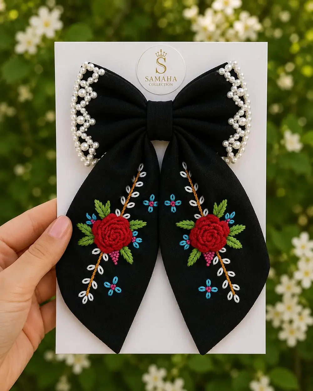 Midnight Rose Pearl Bow