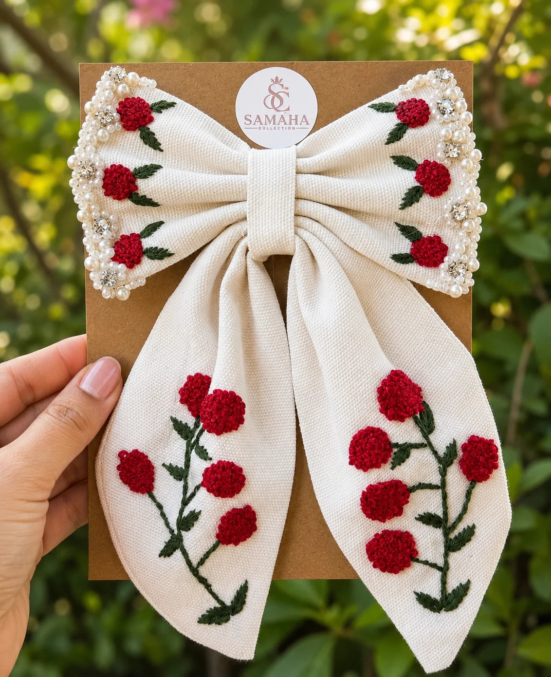 Pearl Bloom Embroidered Bow