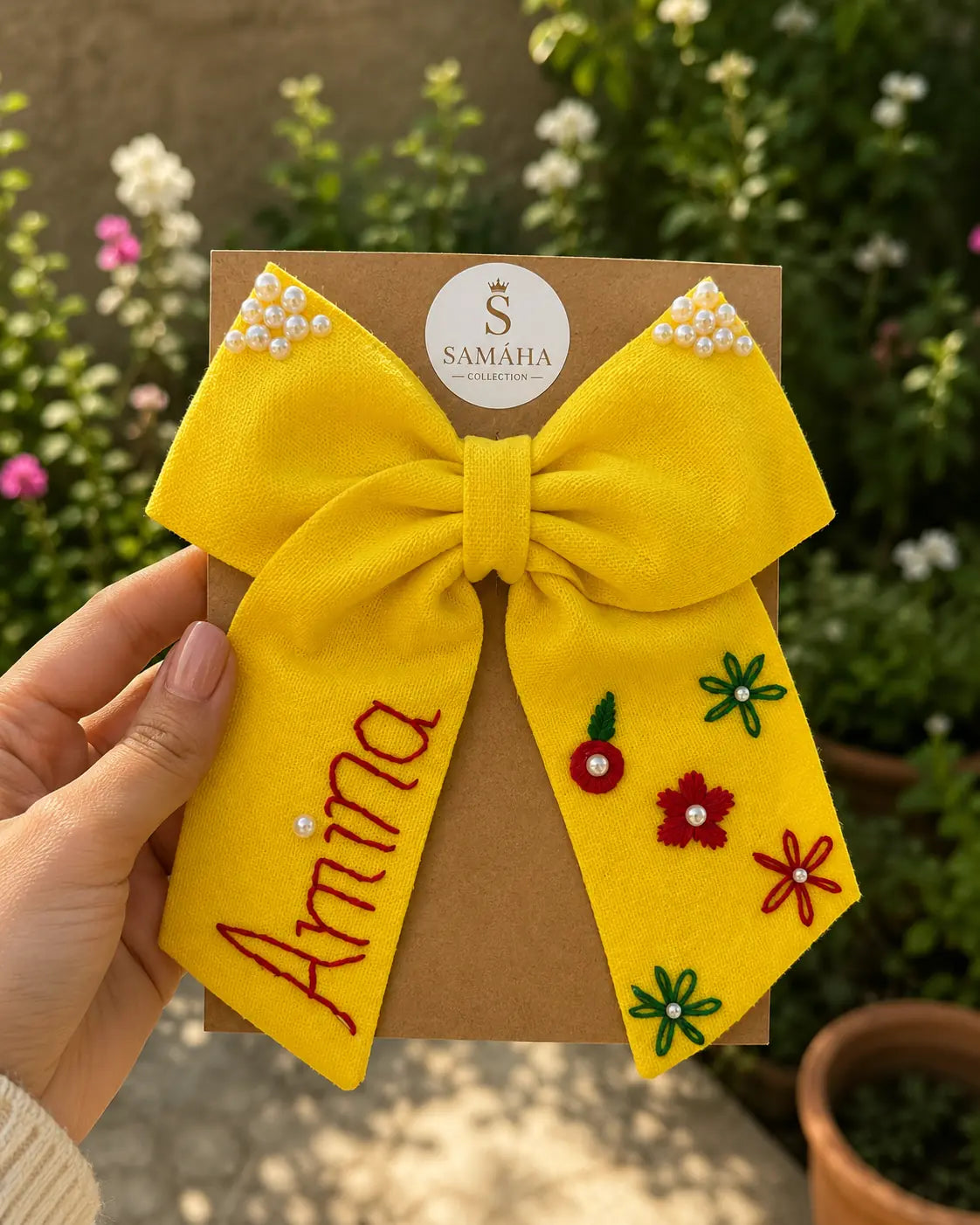 Personalized Sunshine Embroidered Bow